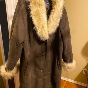 Dennis Basso Chocolate Brown Faux Suede Coat